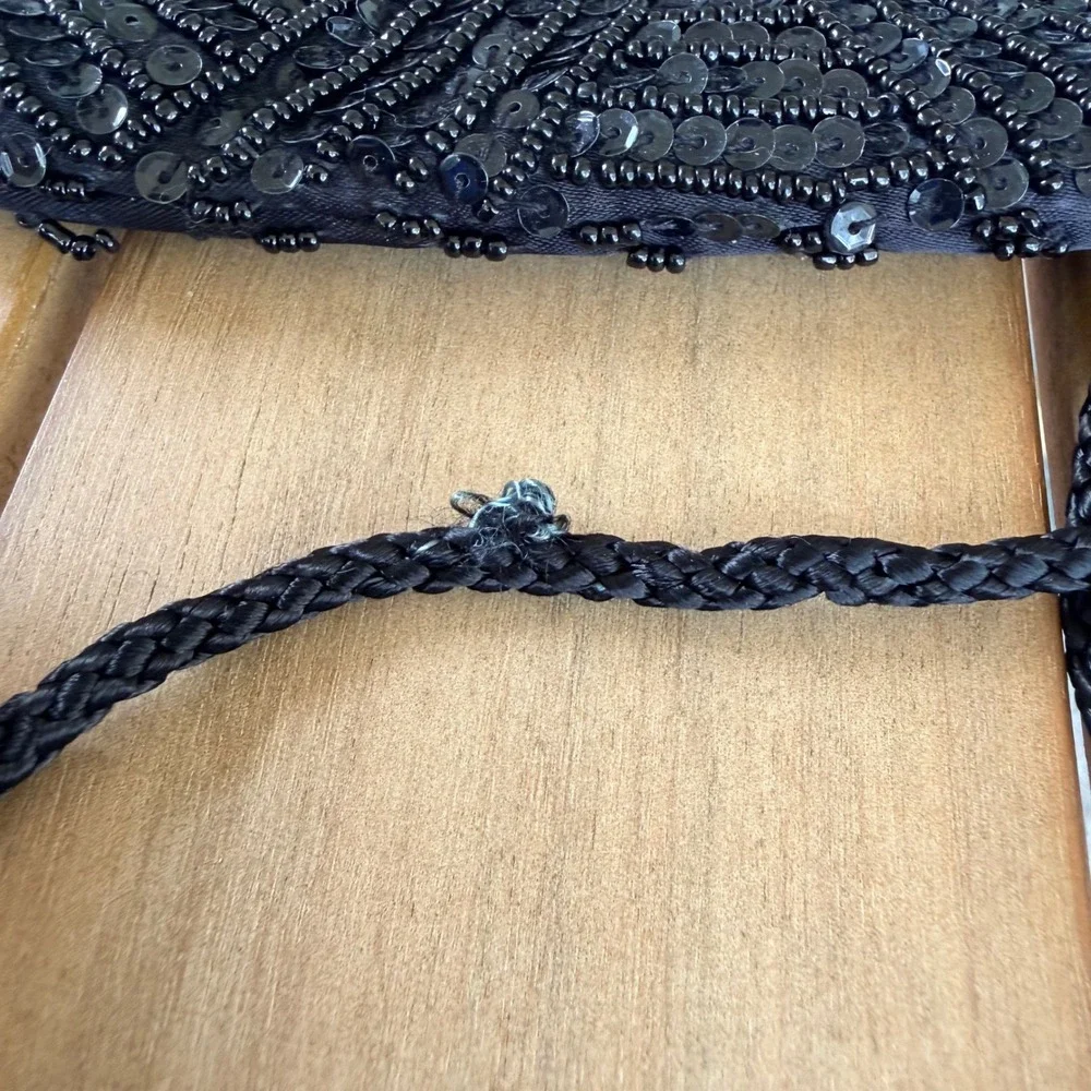 The Sak Black Beaded Sequin Evening Bag Small Crossbody Art Deco Glam Formal